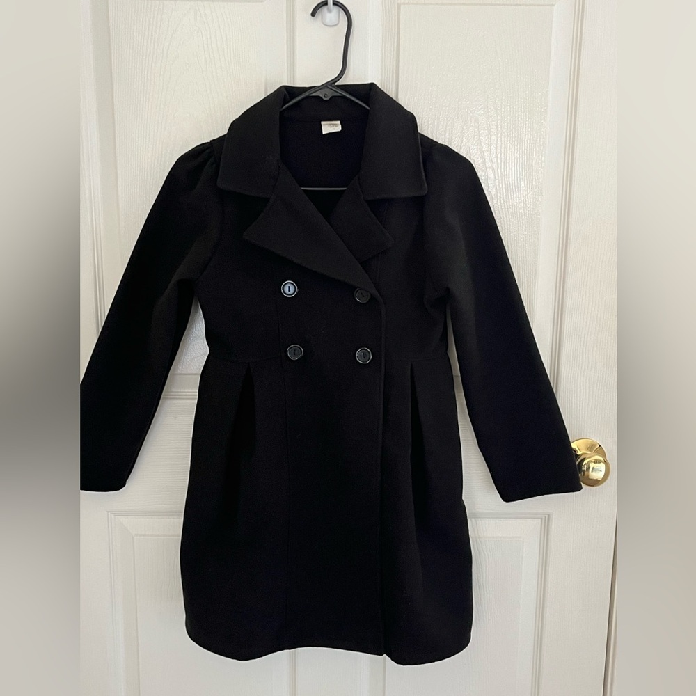 Kids Black Double-Breasted Pea Coat